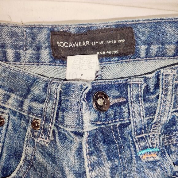 Vintage Rocawear Teens Size10/27 Denim Shorts Blue Patch Hip Hop Skater Y2K JayZ - Picture 3 of 15
